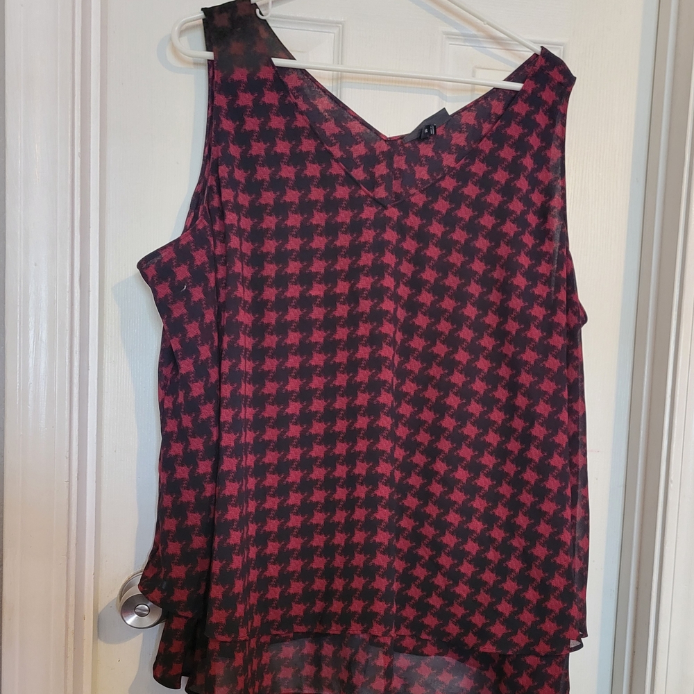 Lane Bryant Red and Black Houndstooth Sleeveless Top